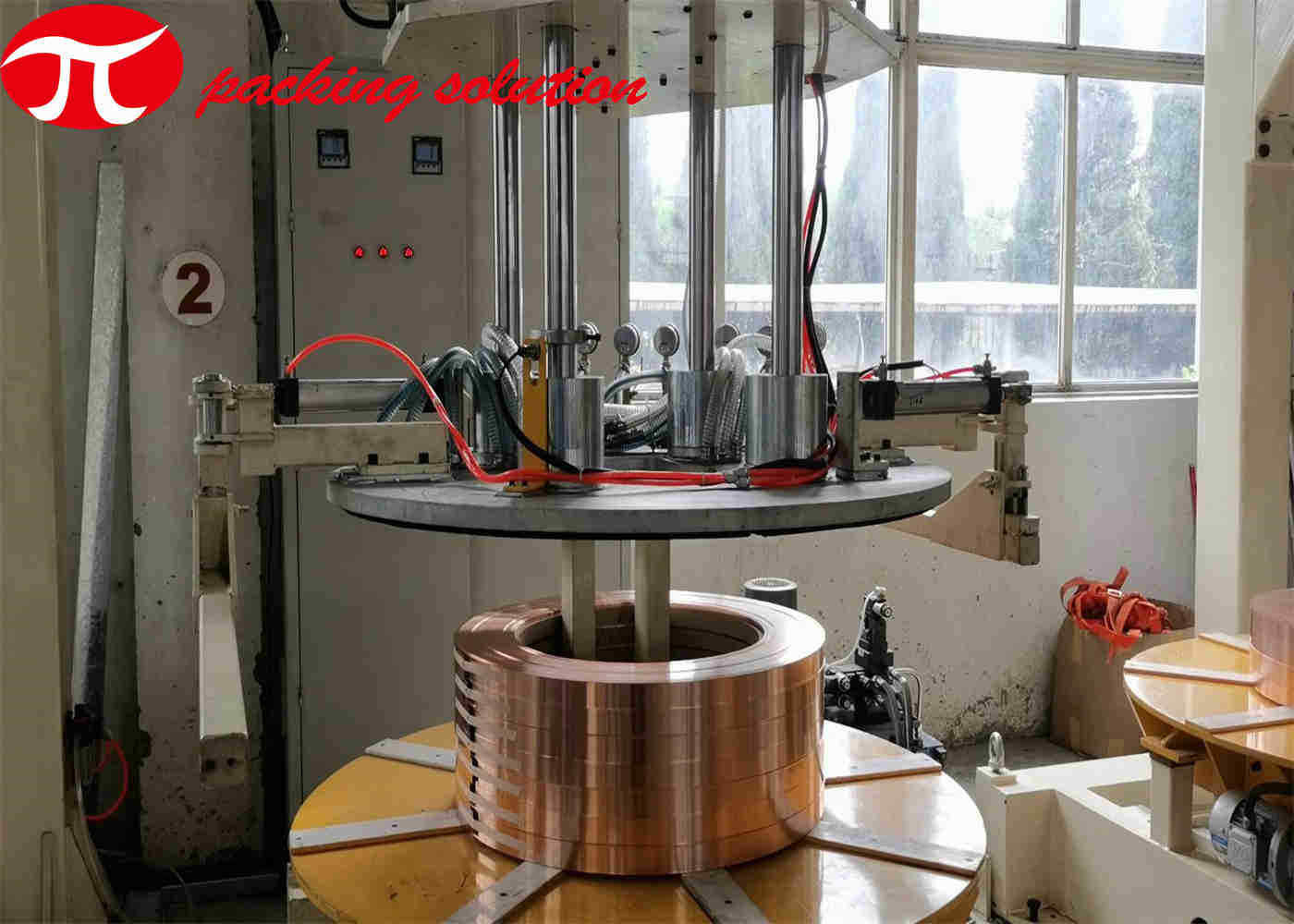 Customized Automatic Copper Coil Packing Line OD 600mm-1200mm Electric Driven And Stacking System