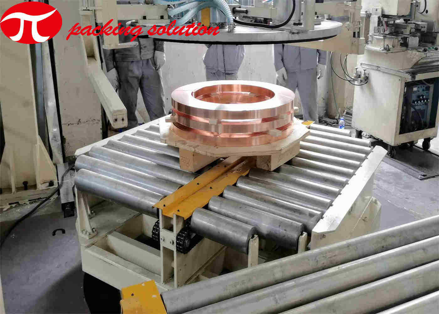 Customized Automatic Copper Coil Packing Line OD 600mm-1200mm Electric Driven And Stacking System